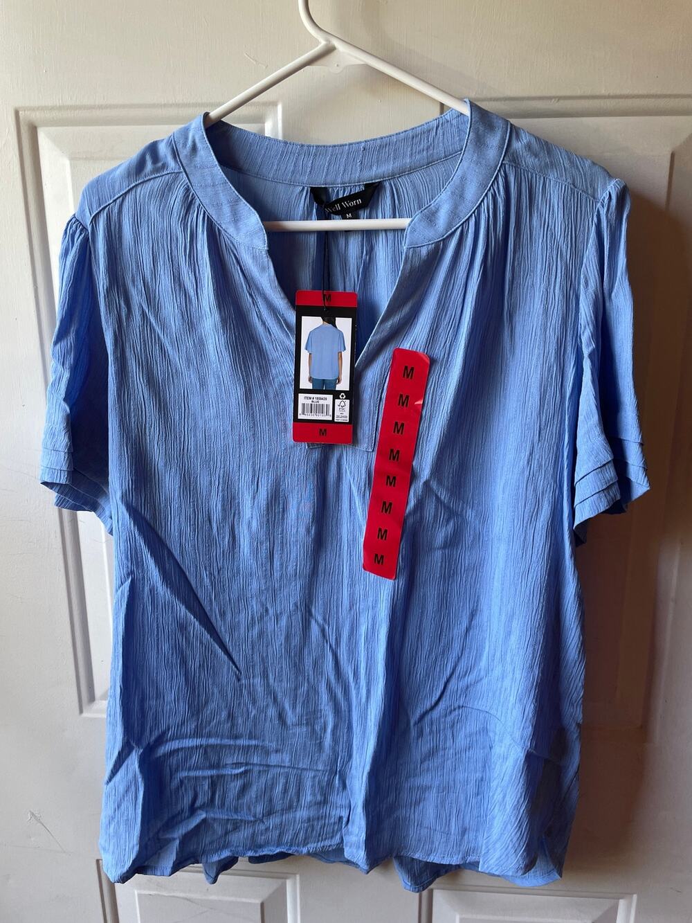 Womens Well Worn Crepe Inspired Top Size M Color Blue Made in Cambodia